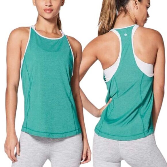 Lululemon Time To Sweat Tank Heathered Spirit Green / White Size 2 - Picture 1 of 10
